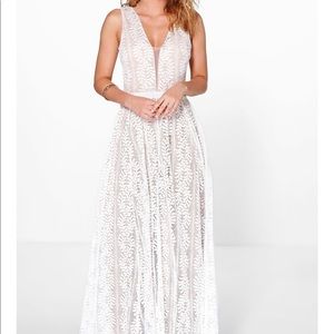Lace plunge neck maxi dress